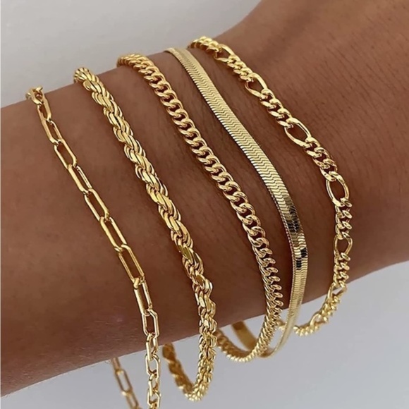 GOLD 14k Gold Plated 5pc Bracelet Set - Picture 1 of 3